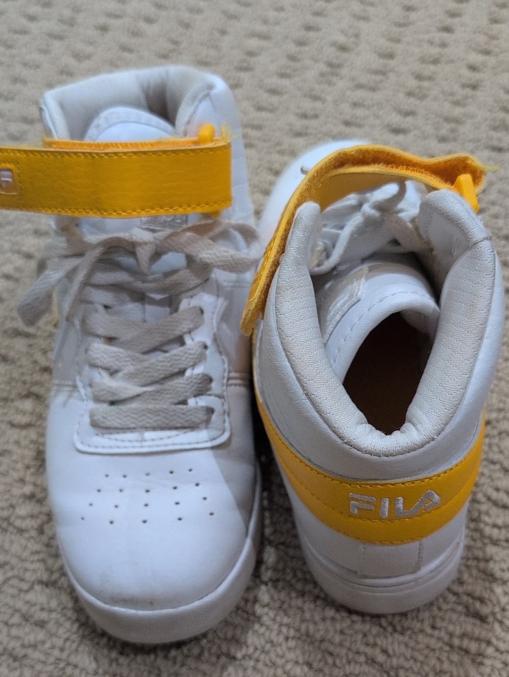 Fila Kids White and Yellow High-Top Sneakers
